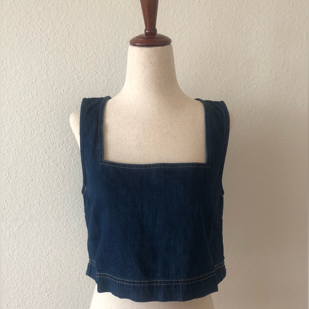 Moon River Indigo Denim Sleeveless Crop Top